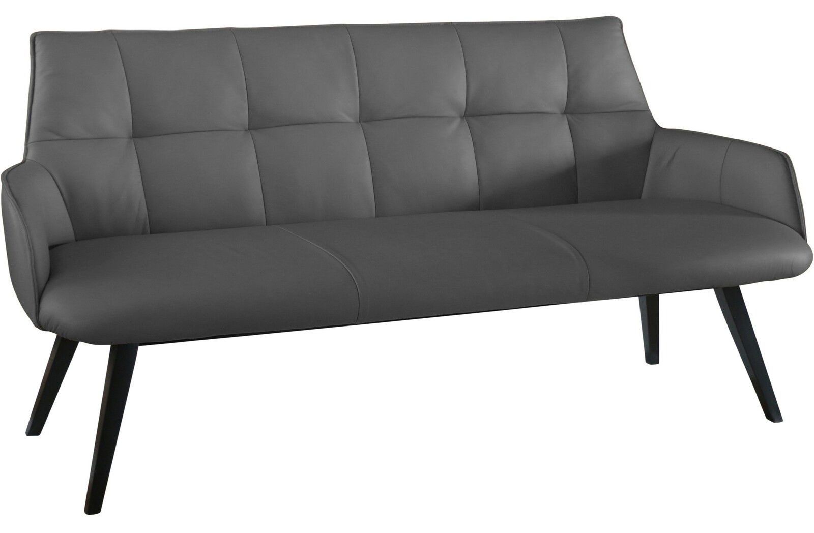 Novel Bank NIZZA Graue Bank mit gepolsterter Rückenlehne und Sitzfläche, schräg von vorne fotografiert