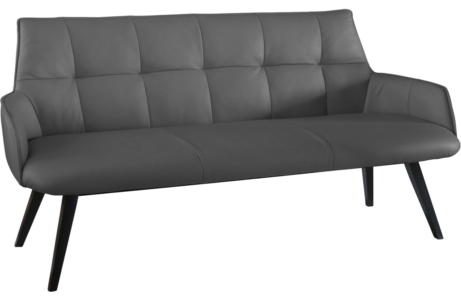 Novel Bank NIZZA Graue Bank mit gepolsterter Rückenlehne und Sitzfläche, schräg von vorne fotografiert