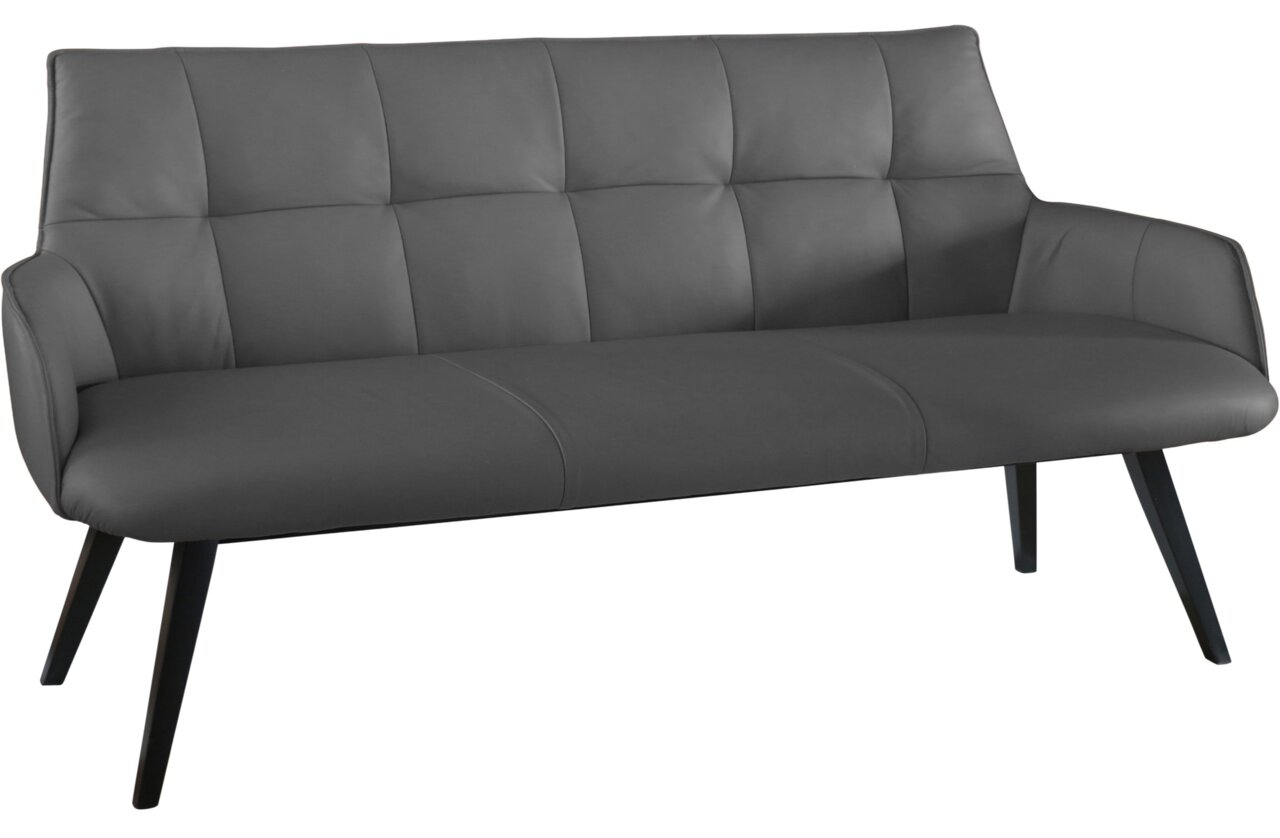 Novel Bank NIZZA Graue Bank mit gepolsterter Rückenlehne und Sitzfläche, schräg von vorne fotografiert