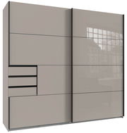 Moderner Schwebetürenschrank mit zwei Türen und Schubladen, Frontansicht