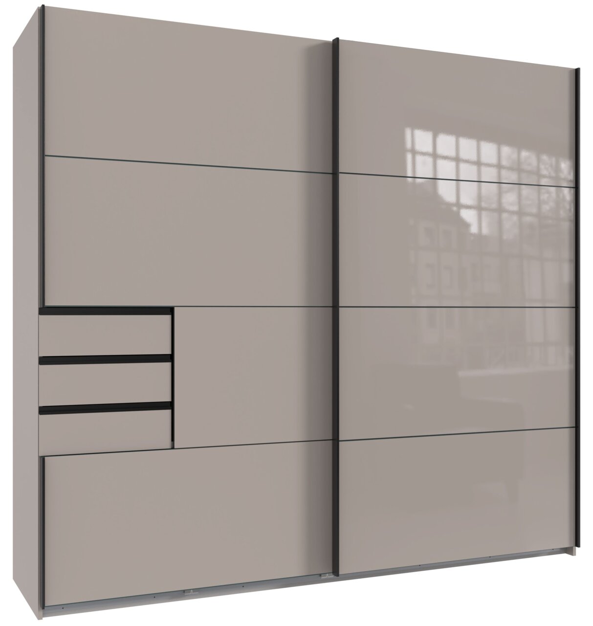 Z2 Schwebetürenschrank 2trg. SAIGON Moderner Schwebetürenschrank mit zwei Türen und Schubladen, Frontansicht