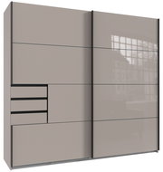 Moderner Schwebetürenschrank mit zwei Türen und Schubladen, Frontansicht