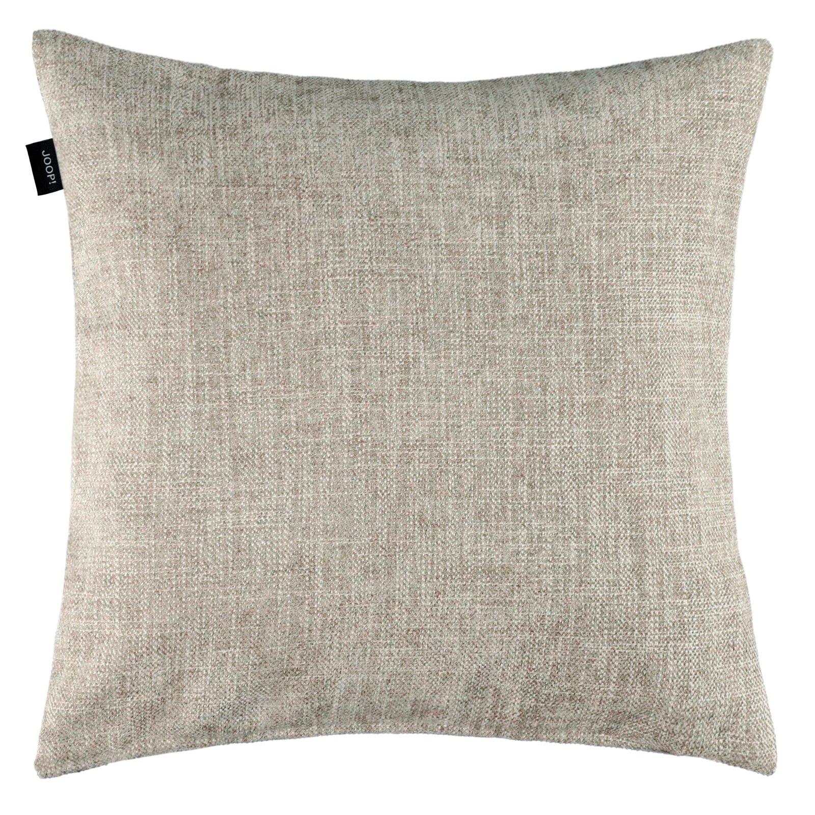 Quadratisches JOOP! Dekokissen in hellem Beige mit fein strukturierter Weboptik, frontal abgebildet