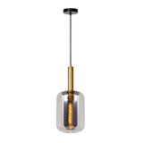Moderne Pendelleuchte JOANET mit transparentem Glas und goldener Fassung, seitliche Perspektive