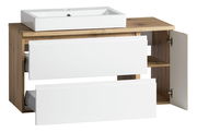 Waschtisch-Set 105 cm mit weißem Waschbecken und Holzunterschrank, Frontansicht