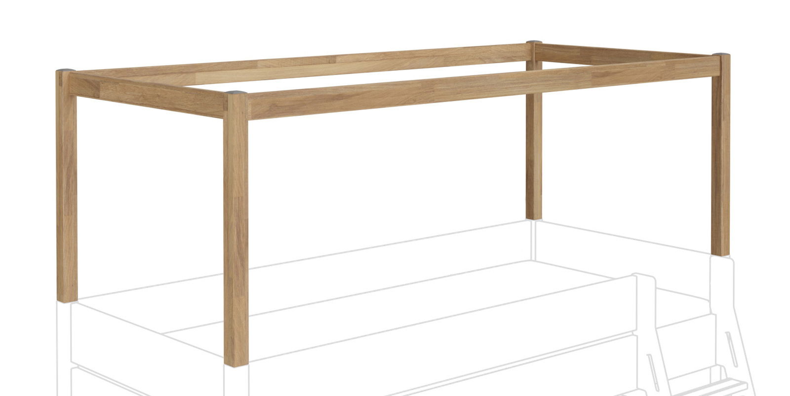 Holzrahmen für Baldachin-Aufbau, perspektivisch von vorne rechts gesehen.