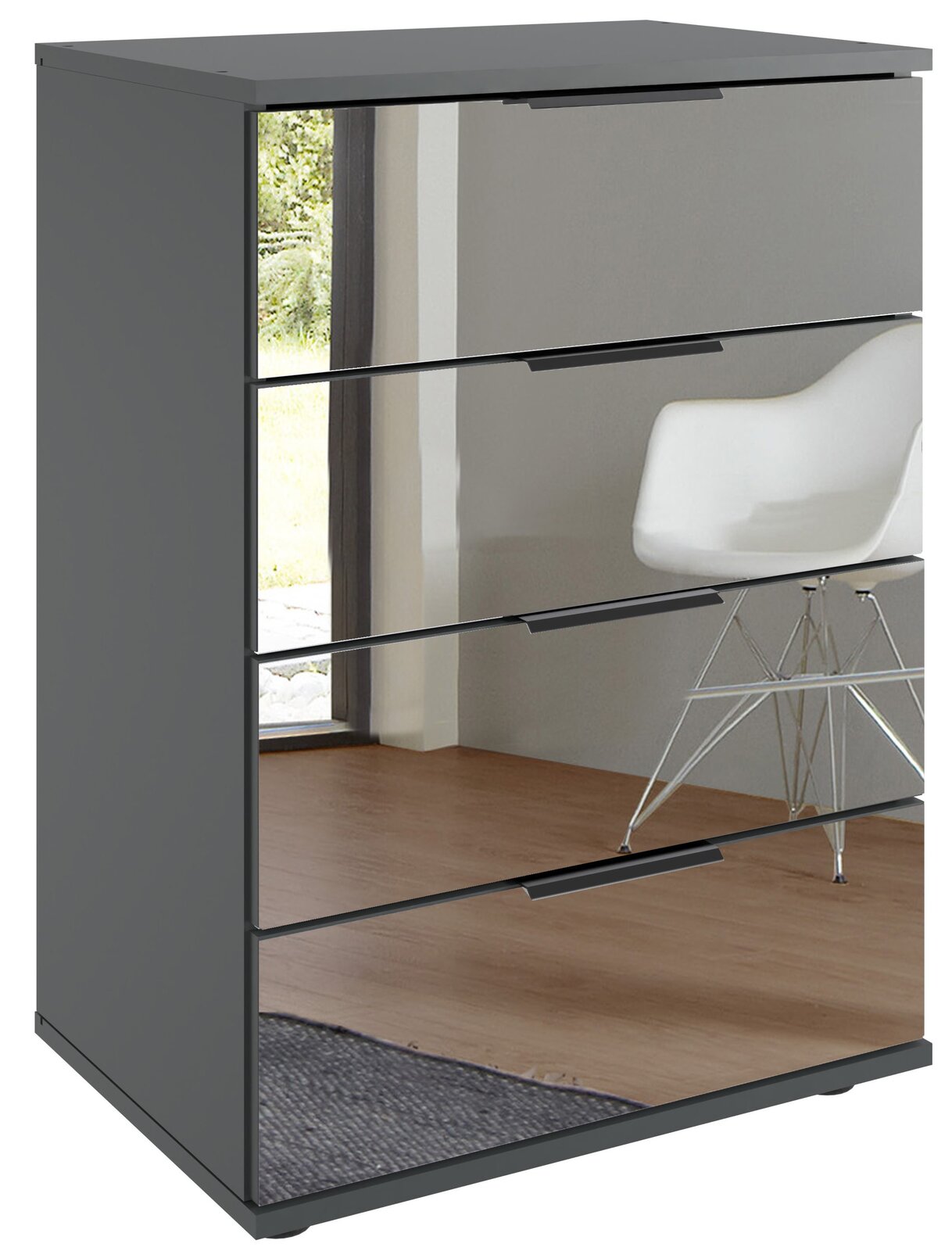 Z2 Nachtkommode SAIGON Moderne Nachtkommode mit spiegelnden Schubladenfronten, seitliche Perspektive