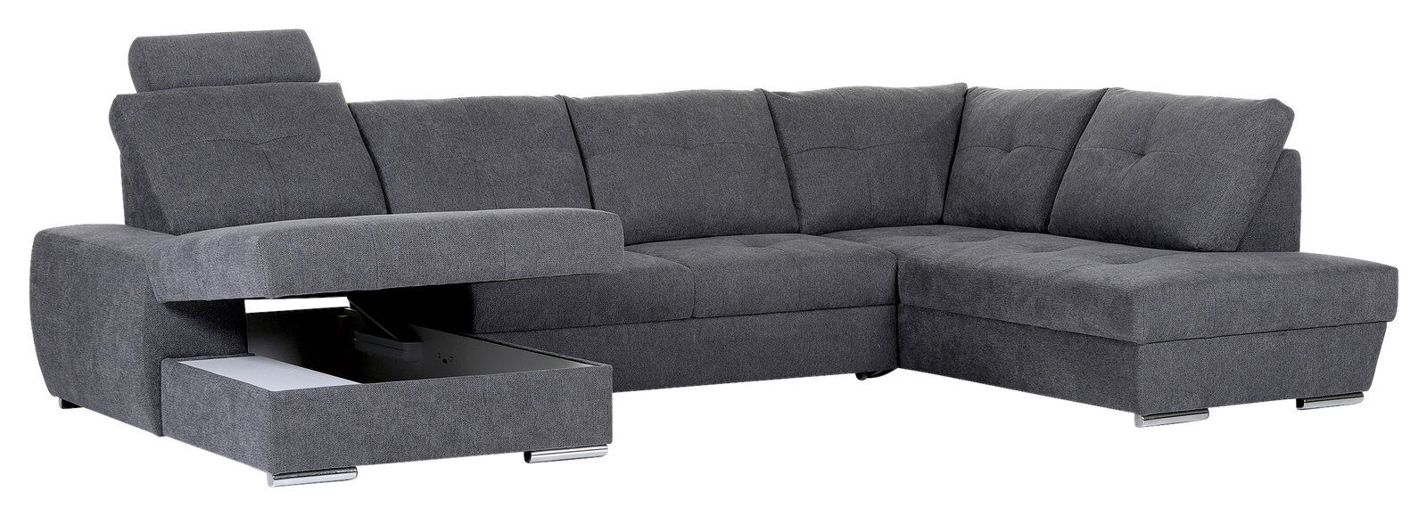 Graues Ecksofa mit Stauraum, linke Perspektive
