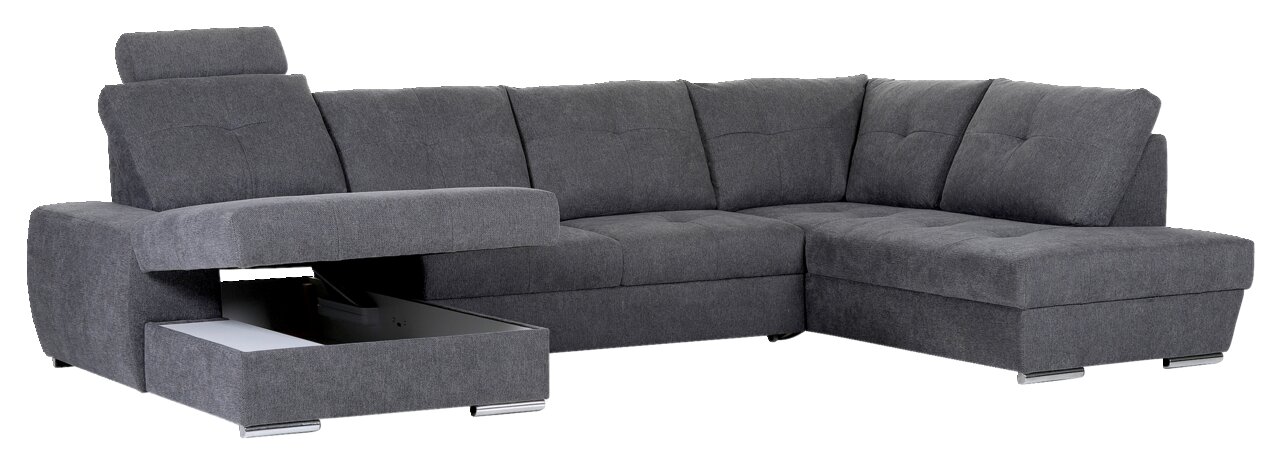 Graues Ecksofa mit Stauraum, linke Perspektive
