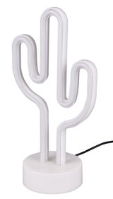 LED-Tischleuchte in Kaktusform aus weißem Material, seitliche Perspektive