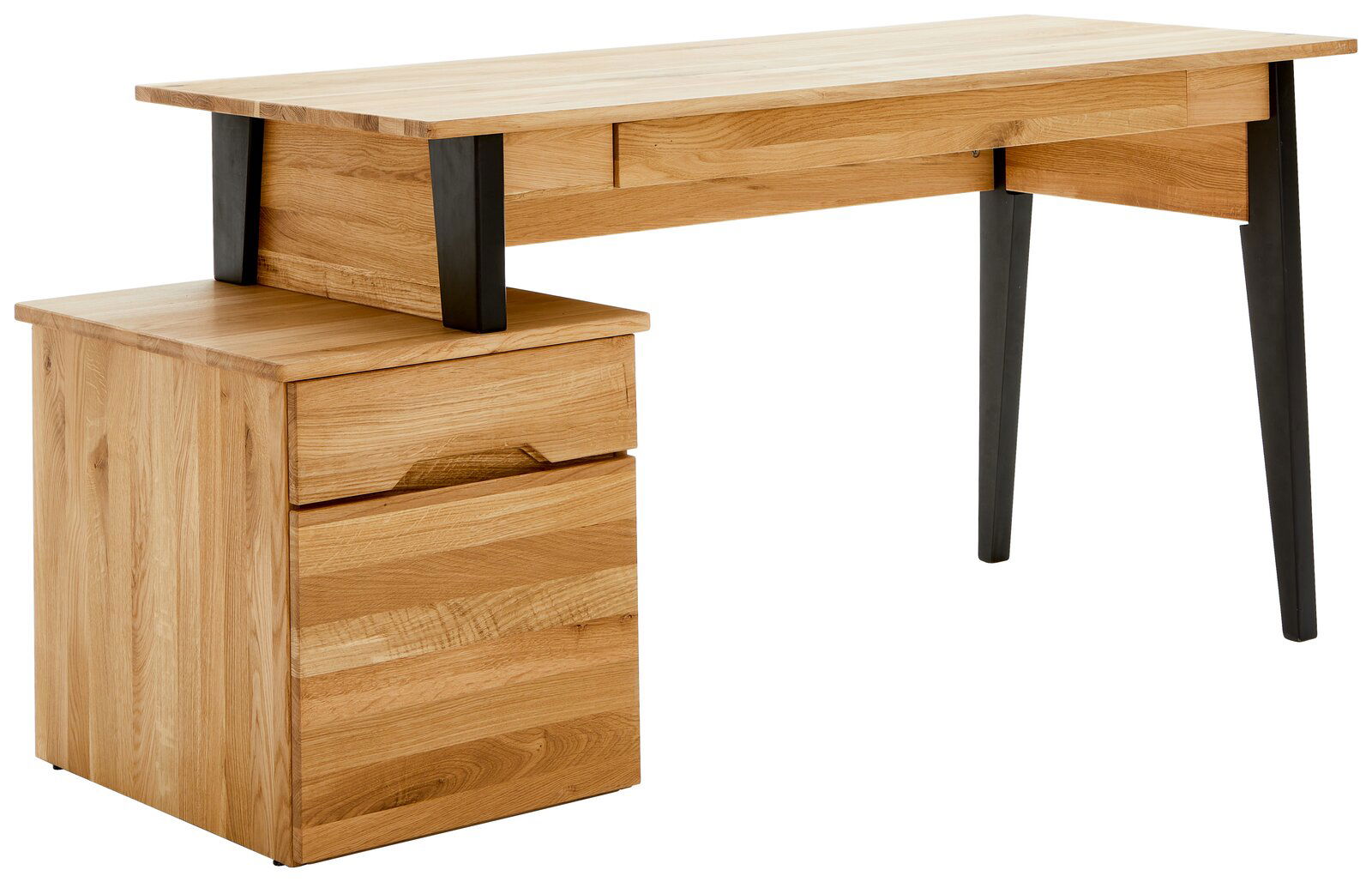 Linea Natura Schreibtisch MIRCO 1 Moderner Schreibtisch aus Holz mit schwarzem Metallgestell, seitliche Perspektive