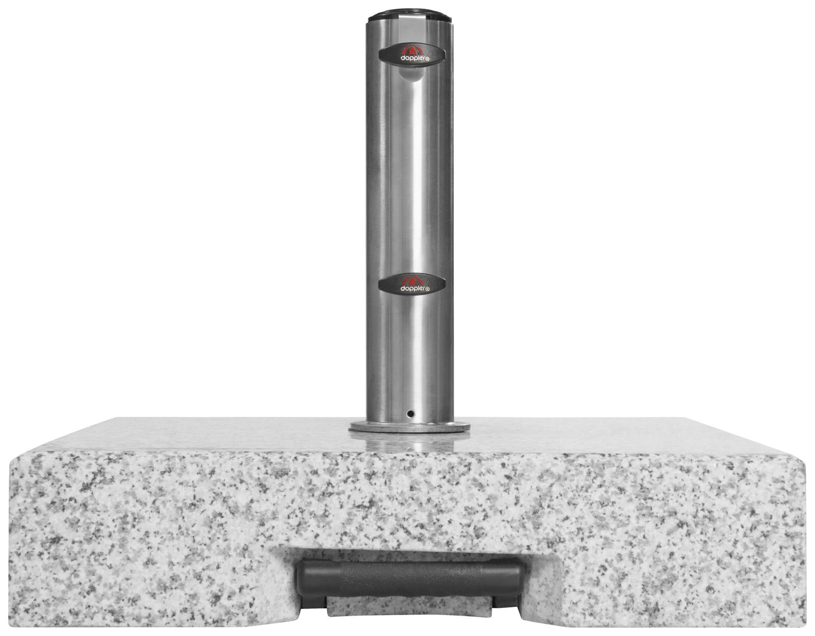 Granit-Trolley-Sockel mit Edelstahlrohr, Frontalansicht