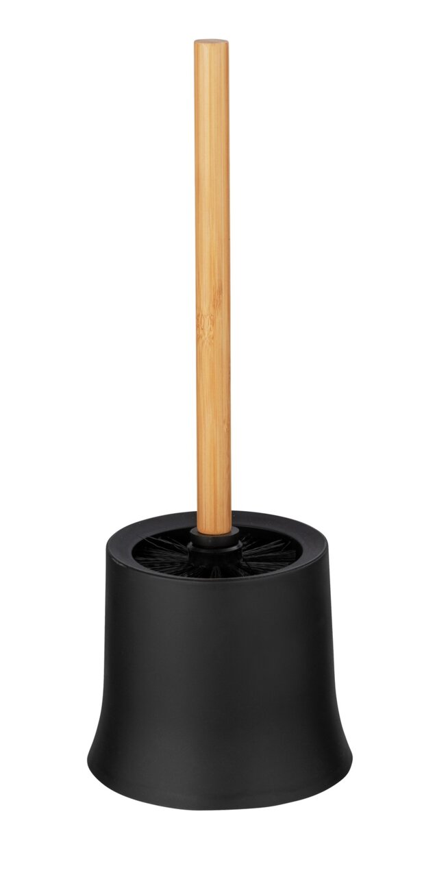Wenko WC-Garnitur BASIC WC-Garnitur Basic mit schwarzem Behälter und Holzgriff, Frontalansicht