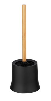 WC-Garnitur Basic mit schwarzem Behälter und Holzgriff, Frontalansicht