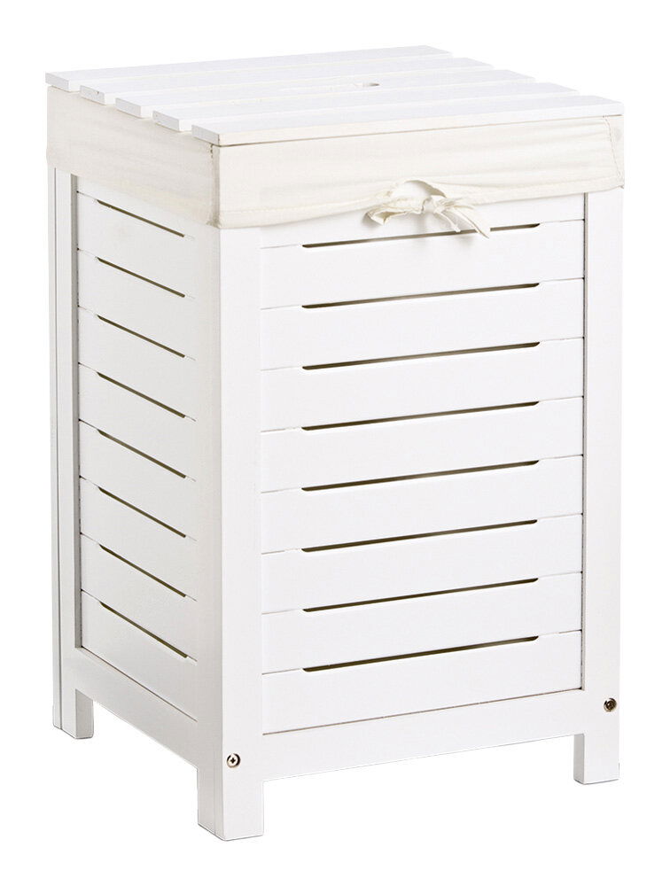 Zeller Present Wäschesammler Weißer Wäschesammler aus Holz mit Stoffabdeckung, seitliche Perspektive