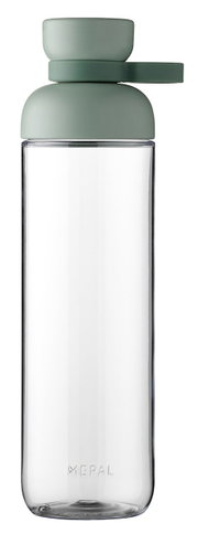 Trinkflasche Nordic Sage in Seitenansicht mit grünem Deckel und transparentem Körper