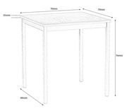 Esstisch mit quadratischer Tischplatte, 70mm Seitenlänge, 76mm Höhe, aus seitlicher Perspektive dargestellt.