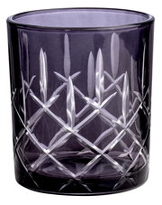 Graues Windlicht mit Schliffmuster, seitliche Perspektive