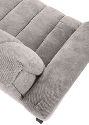 Nahaufnahme einer grauen 2er-Sitzbank aus Stoff, von oben betrachtet.