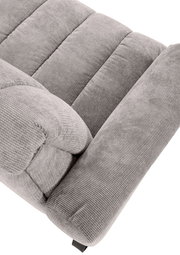 Nahaufnahme einer grauen 2er-Sitzbank aus Stoff, von oben betrachtet.