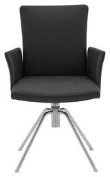 Moderner schwarzer Sessel mit Metallbeinen, Frontalansicht