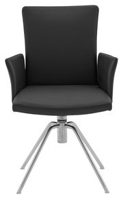 Moderner schwarzer Sessel mit Metallbeinen, Frontalansicht