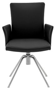 Moderne zwarte fauteuil met metalen poten, vooraanzicht
