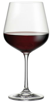 Burgunderglas 600 ml Lucca, gefüllt mit Rotwein, in Frontalansicht