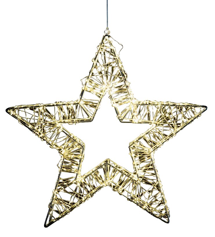 LED-Stern 50cm aus Drahtgeflecht mit warmweißen Lichtern, frontal betrachtet