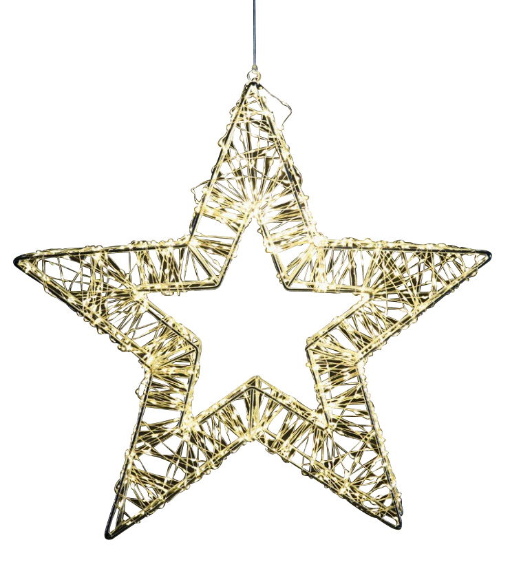 LED-Stern 50cm aus Drahtgeflecht mit warmweißen Lichtern, frontal betrachtet
