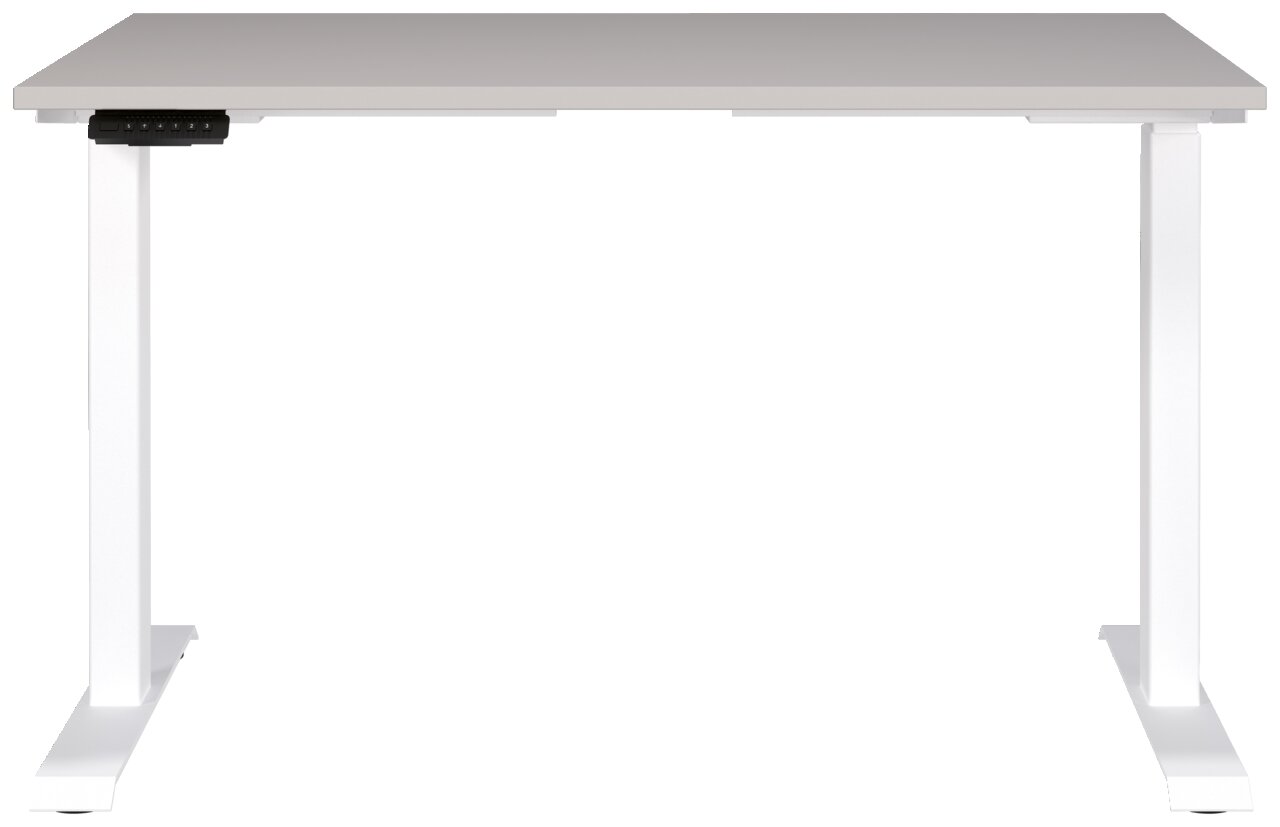 Elektrisch höhenverstellbarer Schreibtisch in Weiß, Vorderansicht