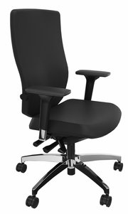 Schwarzer Drehstuhl Dauphin STILO mit Armlehnen und verchromtem Fußkreuz, seitliche Perspektive