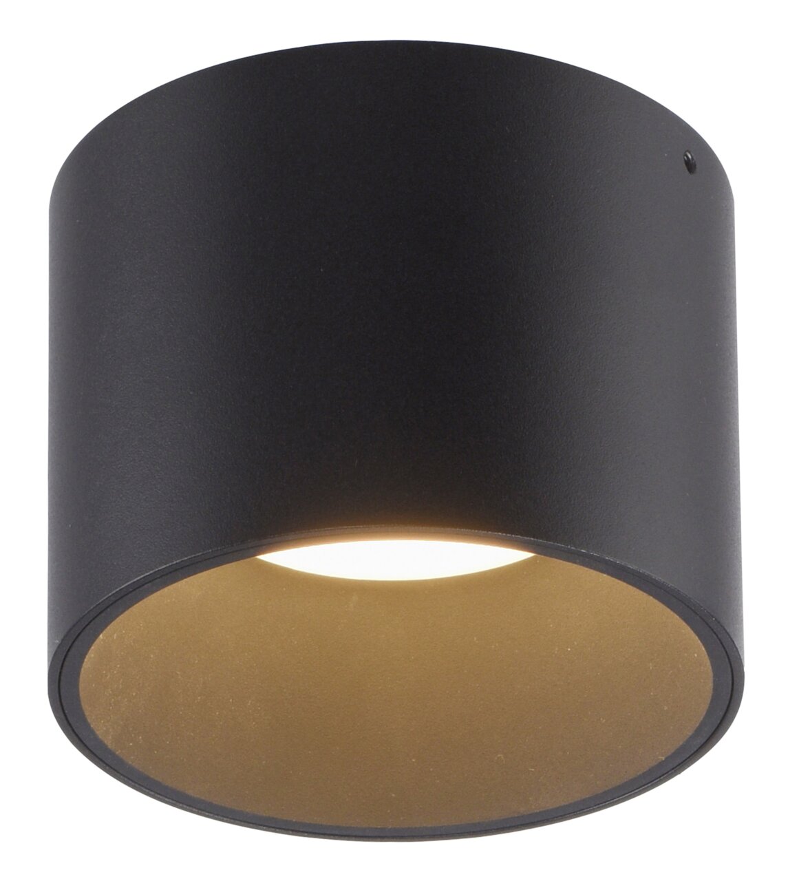 Neuhaus Pure LED-Deckenleuchte PURE POINT Schwarze zylindrische LED-Deckenleuchte, Ansicht von unten mit leuchtendem Licht.