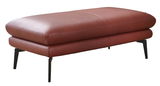 Brauner XXL-Hocker aus Leder mit schwarzen Metallbeinen, seitliche Perspektive