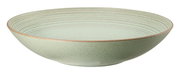Tiefer Teller mit einem Durchmesser von 28 cm in einer seitlichen Perspektive, mit einem dezenten, grünlichen Farbton und feiner Linienstruktur.