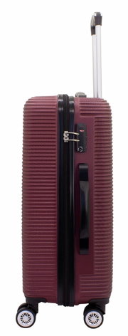 Burgunderfarbener Trolley, 60 cm, Seitenansicht mit Teleskopgriff und vier Rollen