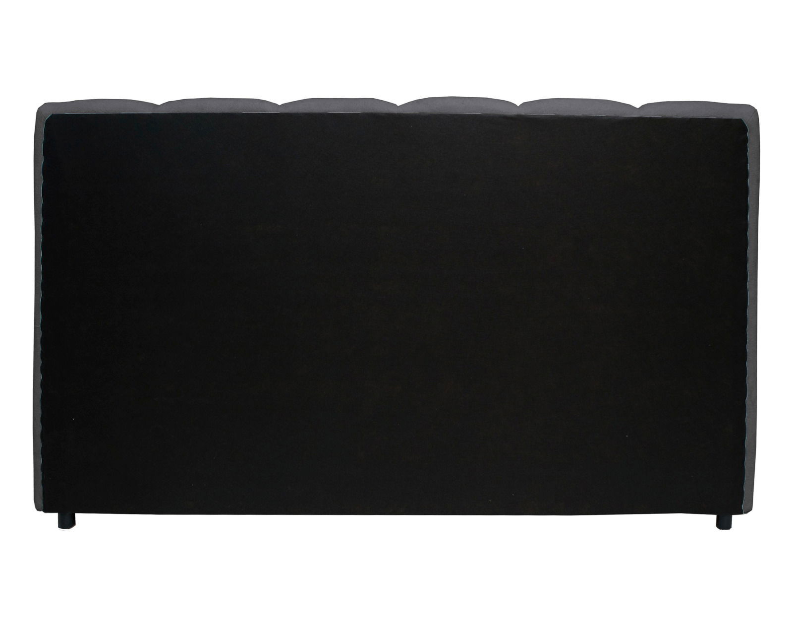 Rückansicht eines schwarzen Polsterbettgestells mit abgerundeten Ecken.