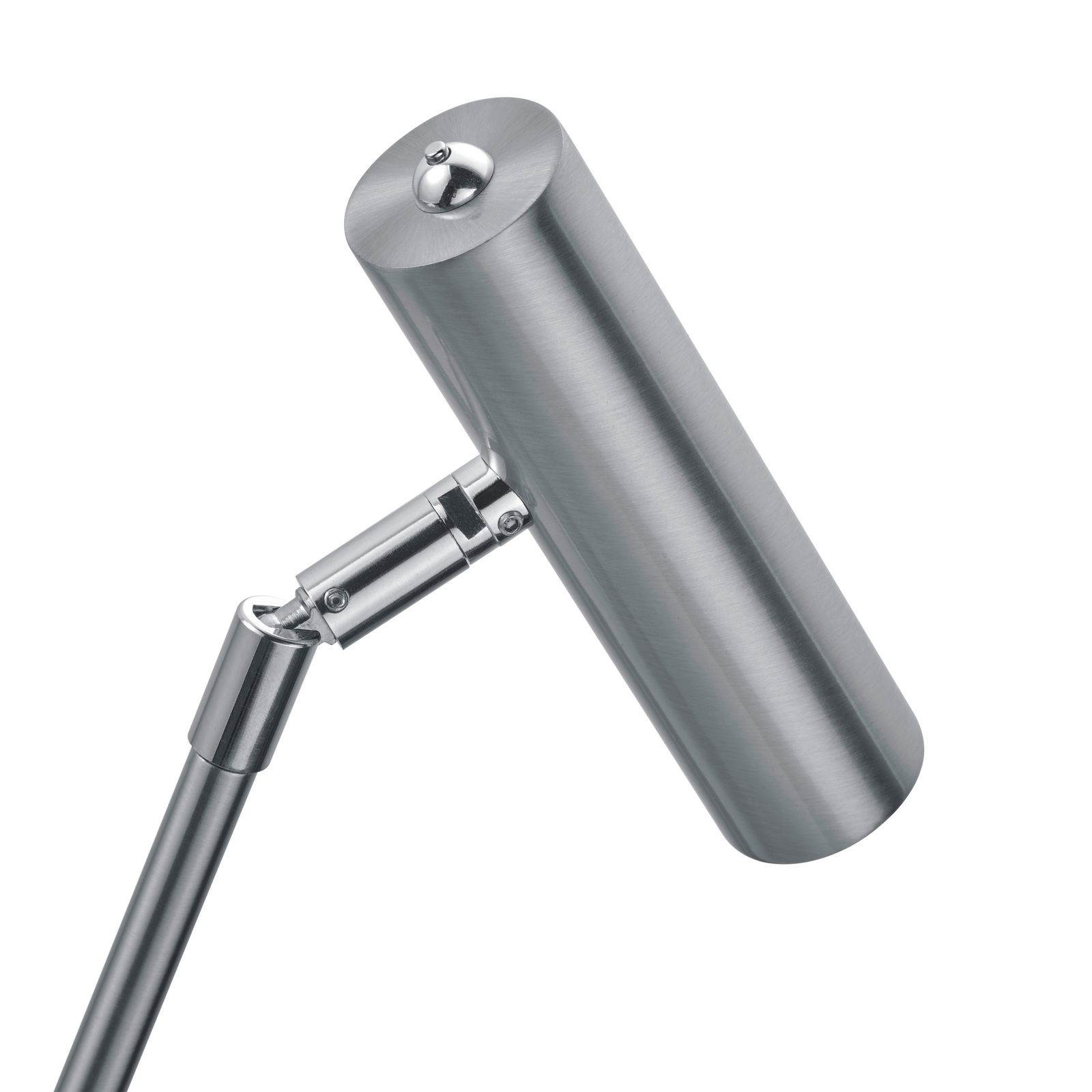 Nahaufnahme einer modernen LED-Tischleuchte aus gebürstetem Metall mit verstellbarem Arm.