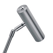 Nahaufnahme einer modernen LED-Tischleuchte aus gebürstetem Metall mit verstellbarem Arm.