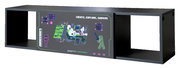 Schwarze Sitzbank oder Regal mit Minecraft-Design, Vorderansicht
