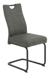 Grauer Schwingstuhl mit gepolsterter Sitzfläche und Rückenlehne, seitliche Perspektive