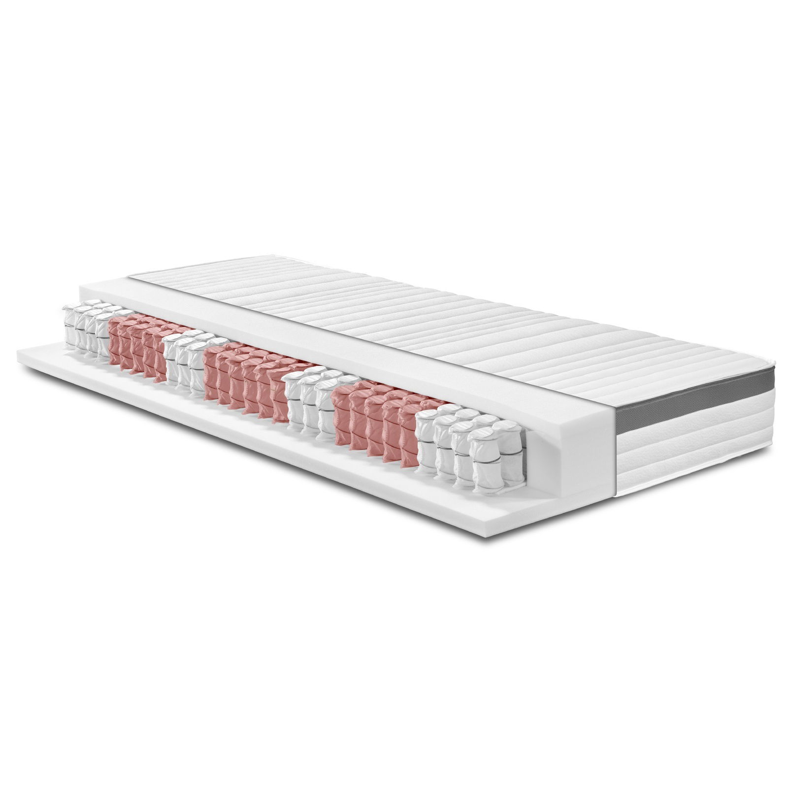 XORA TTFK-Matratze H2 Querschnitt einer TTFK-Matratze H2 mit sichtbaren Taschenfederkernen in seitlicher Perspektive