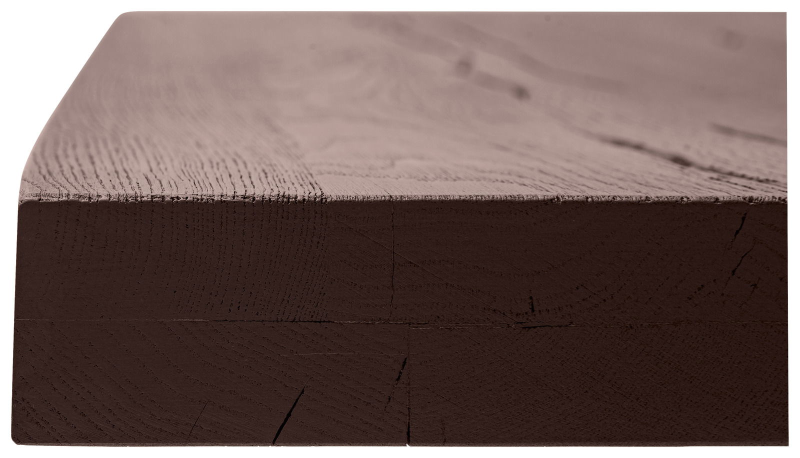 Waldwelt Tischplatte CHALET-PALAZZO Nahaufnahme einer Tischplatte aus Holz, seitliche Perspektive