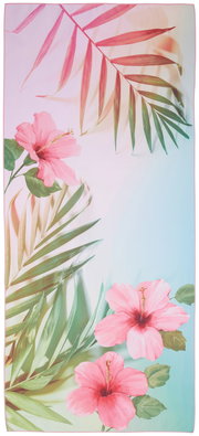 Strandtuch mit tropischem Blumen- und Blätterdesign, Draufsicht