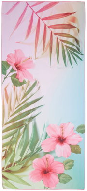 Strandtuch mit tropischem Blumen- und Blätterdesign, Draufsicht