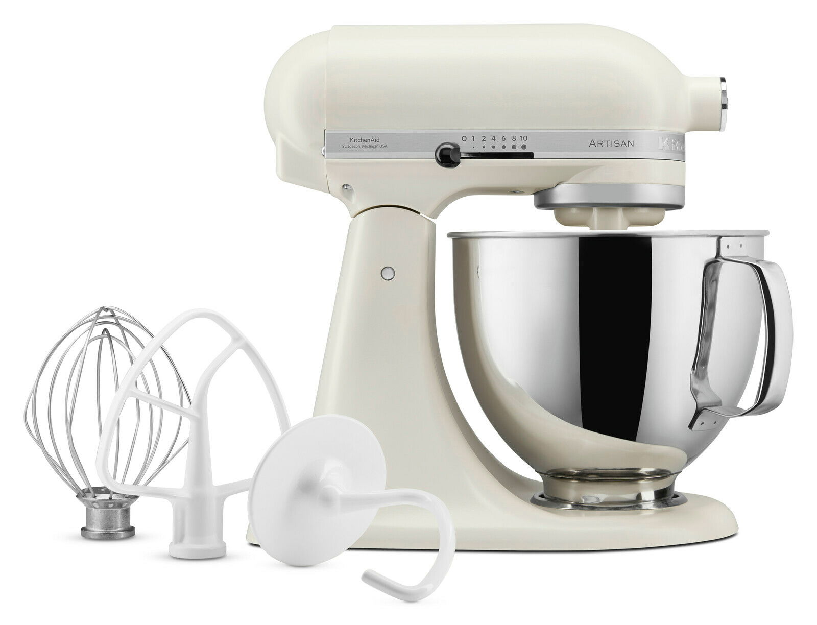 KitchenAid Küchenmaschine ARTISAN 5KSM125EPL Küchenmaschine 4,8 l in Weiß mit Zubehör, seitliche Ansicht