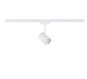 Weißer Schienenspot Limba von PAULMANN, seitliche Perspektive, montiert an einer Schiene.