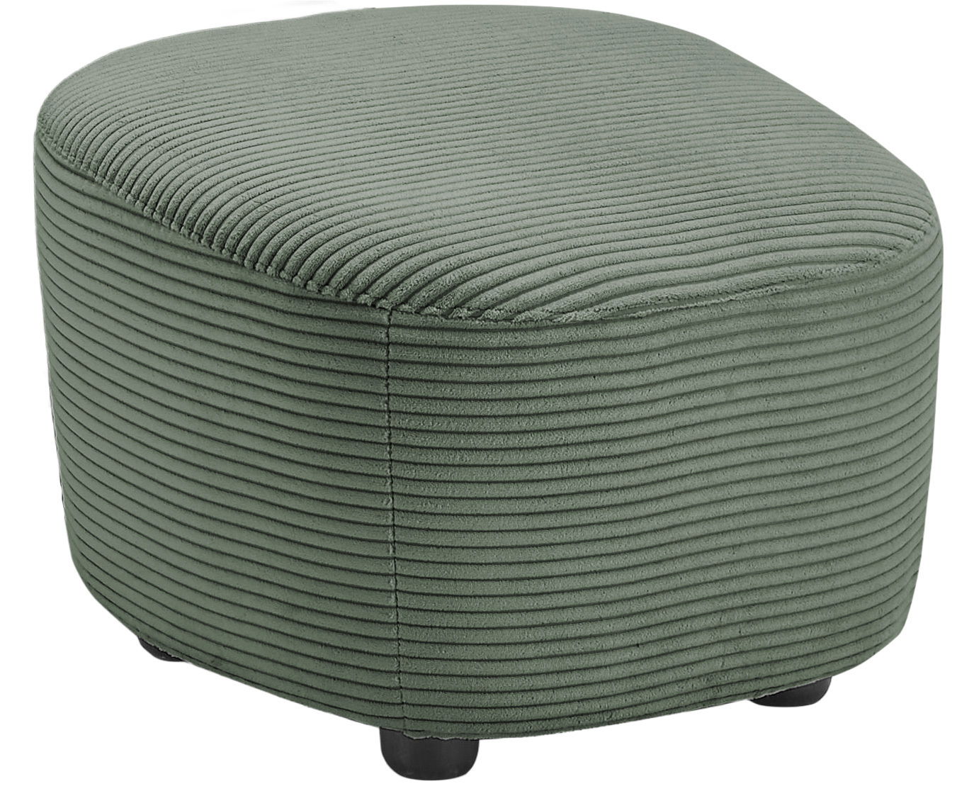 Set one by Musterring Hocker SET ONE 1450 Grüner, runder Hocker mit gerippter Textur, seitliche Perspektive