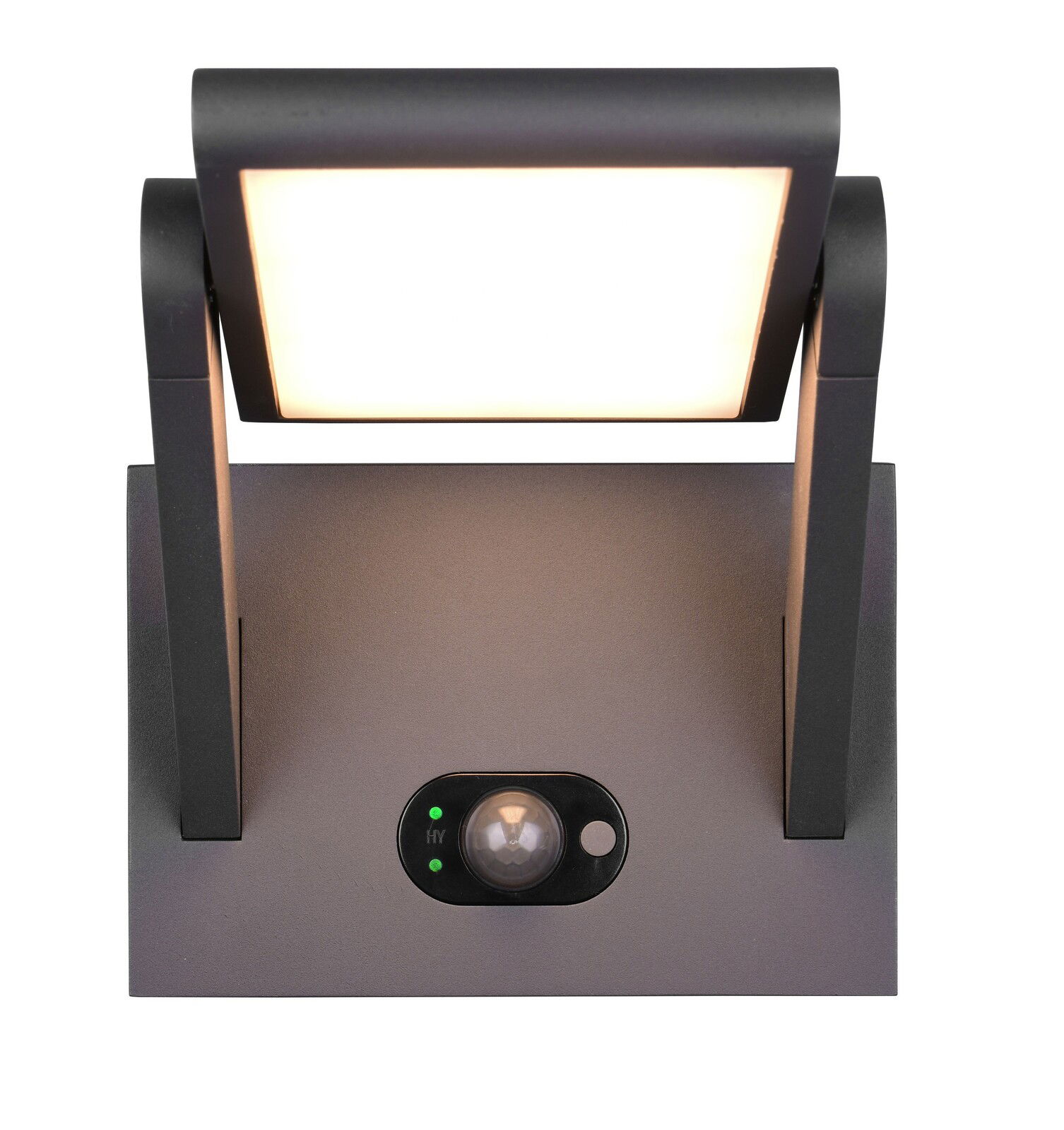 Moderne Wandleuchte Malawi von Trio Leuchten mit rechteckigem Leuchtkörper und integriertem Bewegungssensor, Ansicht von vorne.