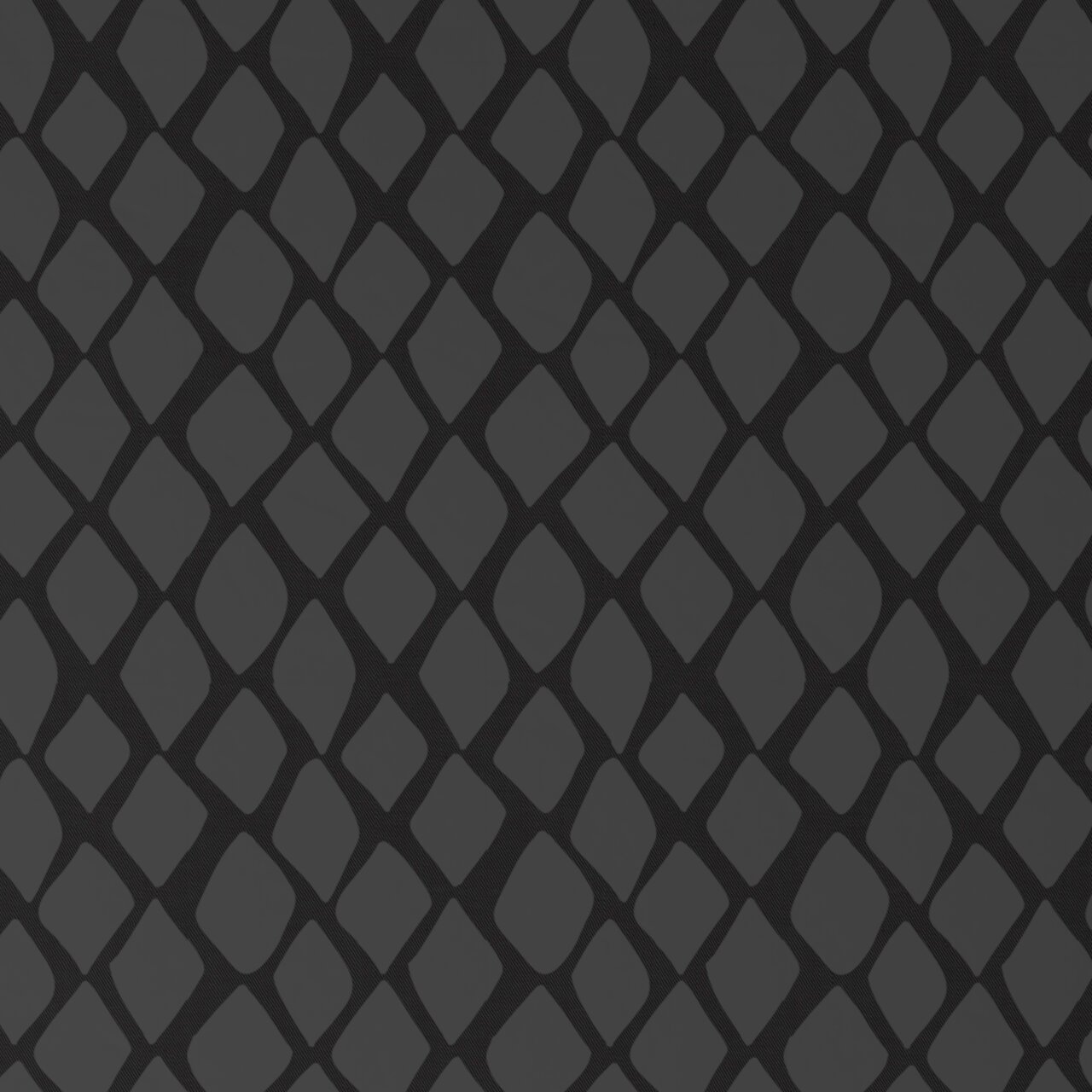 Nahaufnahme einer Wendebettwäsche mit dunkelgrauem, rautenförmigem Muster auf schwarzem Hintergrund.